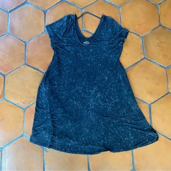 Torrid Plus 2 2X Super Soft Knit Mini Trapeze Dress Gray Tie Dye Stretch Pockets - Picture 3 of 8